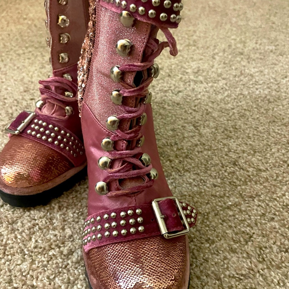 Jeffrey Campbell Pink Sequin Block Heel Boots - Picture 3 of 5